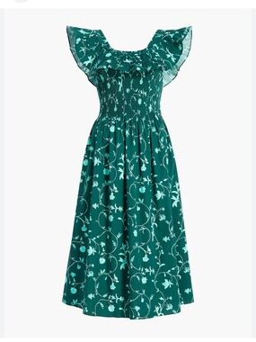 Hill House Ellie Nap Dress Green Floral off shoulder Midi Dress Botanical